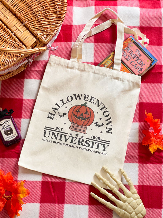 Halloween university tote bag