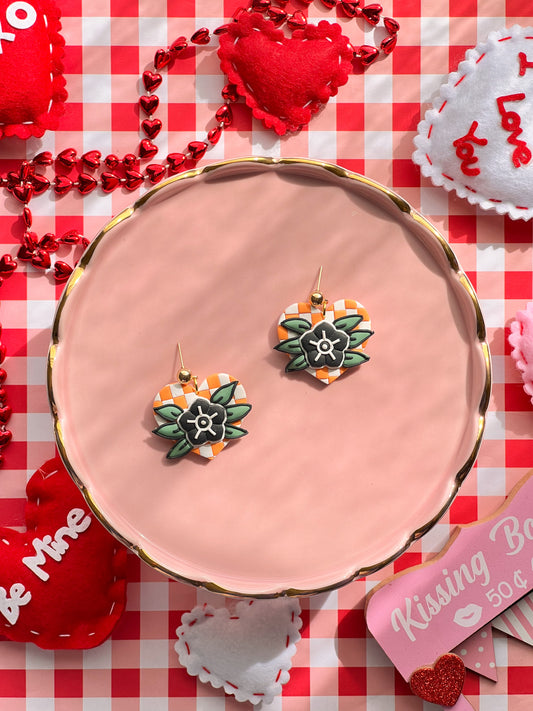 Checkered Jungle Flower earrings